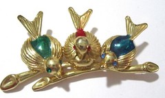 PRETTY TRIO THREE BIRDS ON A BRANCH RED GREEN BLUE ACRYLIC SIGNED FIGURAL NLH