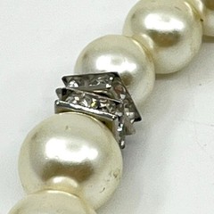 Vintage Cream Faux Pearl Graduated Choker Necklace with Rhinestone Rondelles