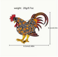 BROOCH-Vintage-Inspired Rooster Brooch, Glass Inlay, Silvery-Plated