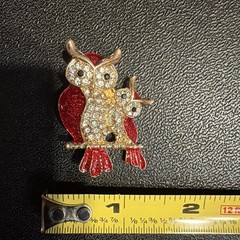 Owl Pair Rhinestone Brooch Pin Gold Tone Costume Jewelry