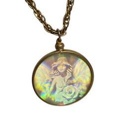 Vintage Hologram Cameo Angel with Wings Gold Tone Necklace FREE SHIP USA SELLER