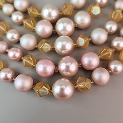 Vintage Faux Pearl Beaded Necklace Cream Pink Acrylic AB Yellow Glass Japan 16″