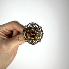 Vintage brooch – USSR jewelry – soviet orange stone – Czech Republic