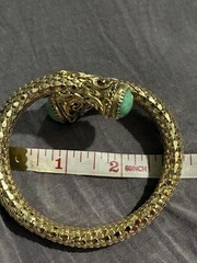 Vintage Whiting & Davis Mesh Snake Wrap Bracelet Green Peking Glass Cabachon