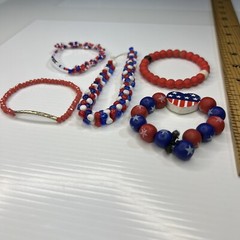 Lot Beaded Resin Acrylic Red Blue White USA American Flag Heart Retro Bracelets