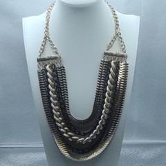 Chicos Gold Layered Chain Bib Necklace Long Adjustable