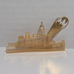 Batman Gotham City Skyline Brooch Pin Vintage DC Comics Bat-Signal Gold Tone