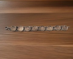 VTG Great Britain 3Pence 8Coins 7.5″ Sterling Victoria George Bracelet 1883-1934