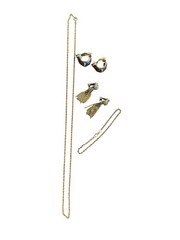 Vintage Costume Jewelry Lot 1990 Gold Clip Earrings Bracelet Necklace Rope Chain