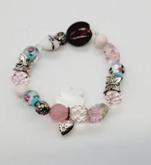 Floral Charm Bracelet Stackable Beaded Stretch One Size PASTEL COLORS OSFM