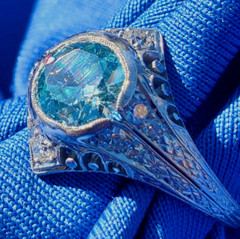 NATURAL EARTH MINED Blue Zircon DIAMOND PLATINUM ORIGINAL DECO Engagement Ring 8