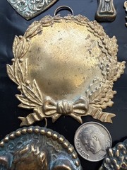 7 Vintage Brass Pendants Cross Angels Bird Rabbit Wreath Art Noueva Victorian