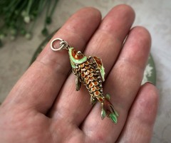 Estate Vintage Fish pendant Sterling Silver 925 Enamel Exported from China 1950′