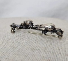 Vintage Frog Brooch Frogs On A Log Sterling Silver Bar Pin Artist Made Estate