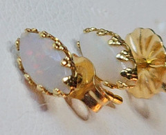 Vintage 14K Gold White Opal Post Earrings Tiny 6mm long