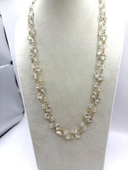 Gold Tone Bezel Set Acrylic Crystal Long Necklace VTG NOS 50”
