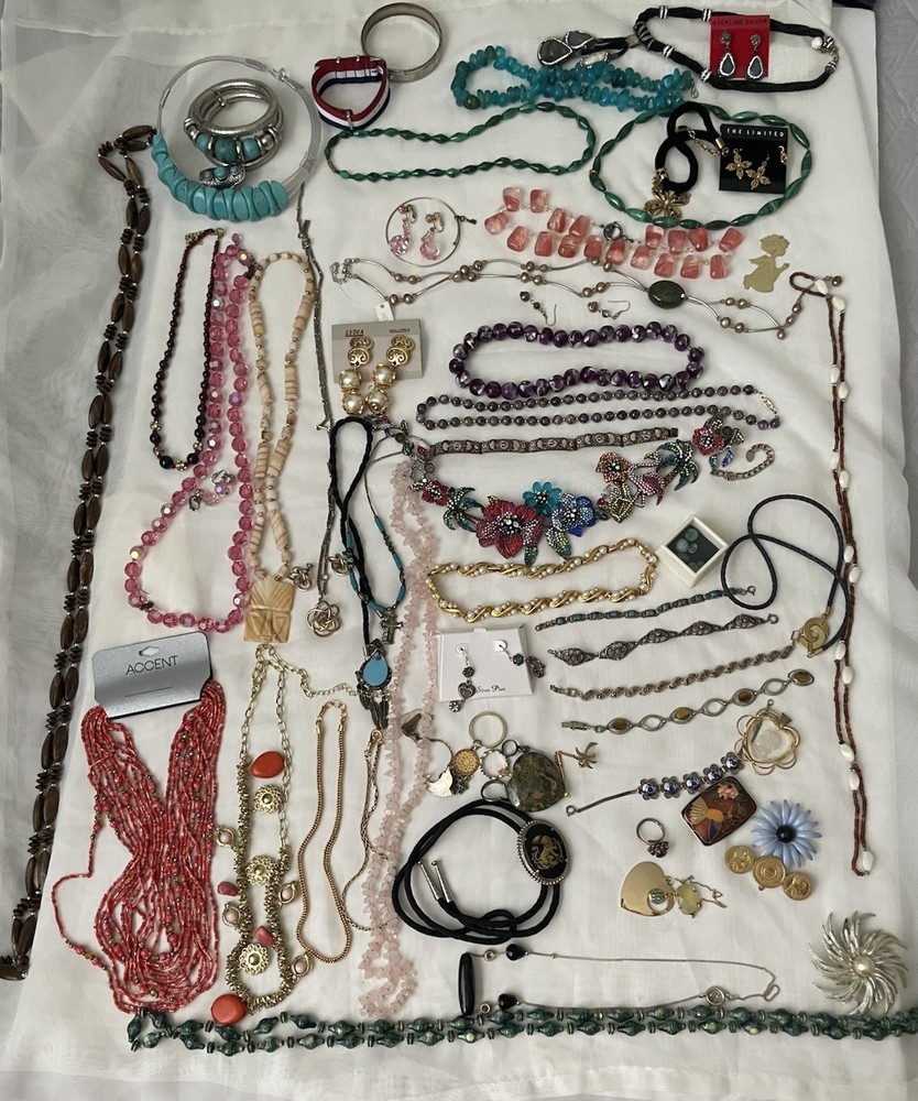 Vintage Jewelry Lot with Various Styles Necklaces/ Earrings/bracelets/ Others