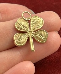 Vintage Lucky Charm Pendant Four Leaf Clover Brass Metal Jewelry Shamrock