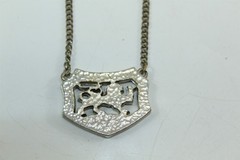 Vintage English Hallmark Lion Pendant Necklace With 16-1/2″ Chain