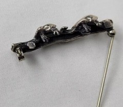 Vintage Frog Brooch Frogs On A Log Sterling Silver Bar Pin Artist Made Estate