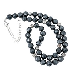Vintage Hematite Sterling Silver 925 Beaded Necklace 16″-18.5″