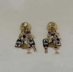 Lunch At The Ritz Wine List Earrings Crystal Enamel Dangle Pierced Ears