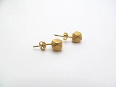 Vintage Gold Tone Solid Cube Cubed Nugget 6.4mm Stud Earrings