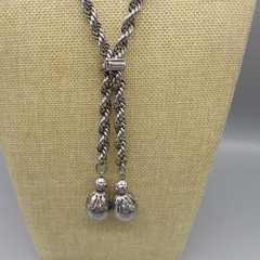 Vintage Ball Tassel Necklace Silver Tone Adjustable Slide 26 Inch