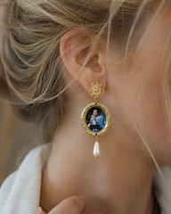Vintage Portrait Pearl Drop Earrings Gold Baroque Victorian Rococo Dangle Gift