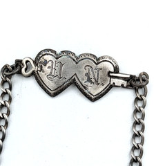 Vintage Sterling Silver Sweetheart ID Bracelet Double Heart HN Monogram