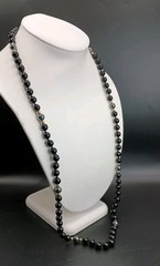 Black Onyx & Hematite Beaded Necklace Polished Gemstone 30″ Gold Tone Accents