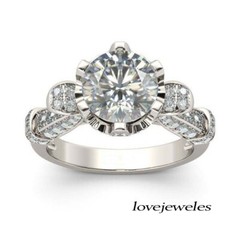 Lab-Created 2.90CT Round Cut Diamond Vintage Engagement Ring 14K White Gold Over