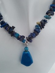 16″ ROUGH CUT NATURAL LAPIS LAZULI STONE BLUE PURPLE POLISH PENDANT NECKLACE VTG