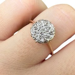 1950s Vintage 10K Gold Diamond Illusion Cluster Ring Flower Motif Size 5.25