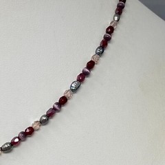 Red Pendant Necklace Teardrop Faceted Glass Purple Cats Eye Dainty Iridescent AB