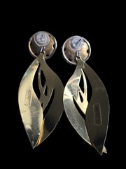 Vintage Edward Berebi Goldtone & Pink Long Pierced Earrings