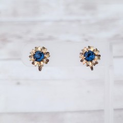 Vintage Screw Back Earrings Blue Gem Flower Like Halo – Fair Condition