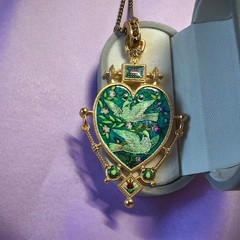 Vintage European Heart Enamel Necklace Unique Dove Inlay Retro Pendant Jewelry