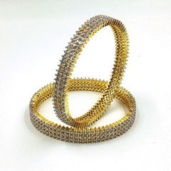 22K Gold Plated Cubic Zirconia Bangle Set Handmade South Indian Ethnic Jewelry