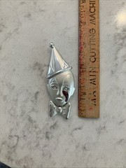 Vintage Crying Pierrot Clown Enamel Tear Silver Tone Brooch, Clown Jewelry, 1980