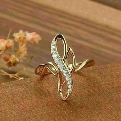 Art Deco Style Lab Created Diamond Pretty Shape 14k Gold Finish Engagement Ring