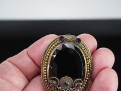 Antique brooch pin faceted Czecho Slovakia glass silver & gold mount jewelry