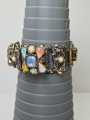 Vintage Victorian Revival Opaline Glass Faux Pearl Book Chain Bracelet