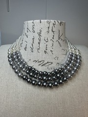 Vintage Necklace White Gray Ombre Triple Strand Graduated Faux Pearls Classic