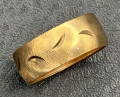 Vargas 18K HGE Yellow Gold Plate Wide Band Ring Textured Crescent Moon Etching 8