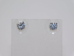 A766-VINTAGE PIERCED EARRINGS~SILVER TONE/SOLITAIRE STONE~STUD~1/4″~CLASSIC