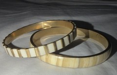 2Bz India Bangles Brass White Inlay Bangle Bracelet Lot Of 2