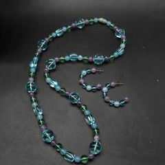 Avon 1989 Sea Swept Purple Blue Beaded Jewelry Set Vintage 1980s