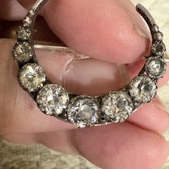 Antique Edwardian Paste Stones Set In Celestial Crescent Moon Brooch Pin