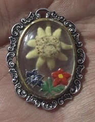 Antique Victorian Encapsulated EDELWEISS Flower Pendant Signed WEST GERMANY